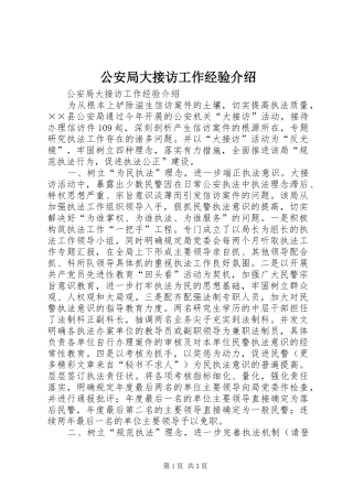 2024年公安局大接访工作经验介绍