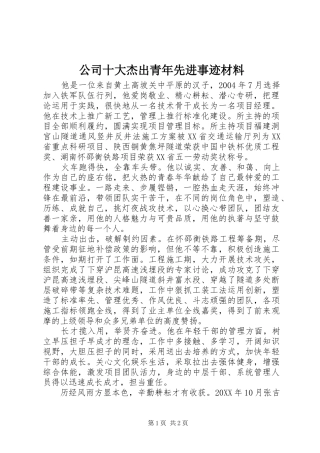 2024年公司十大杰出青年先进事迹材料