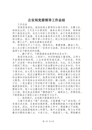 2024年公安局党委领导工作总结