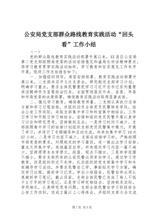 2024年公安局党支部群众路线教育实践活动回头看工作小结