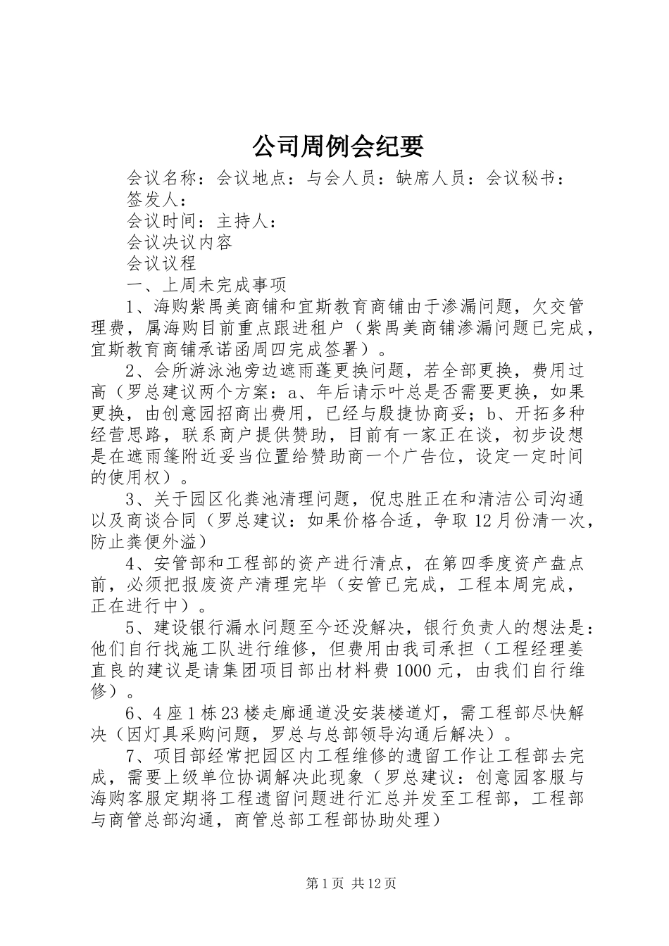 2024年公司周例会纪要_第1页