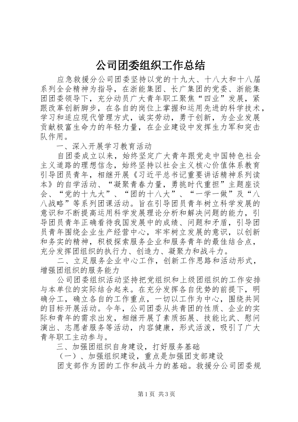 2024年公司团委组织工作总结_第1页