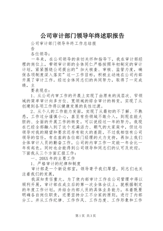 2024年公司审计部门领导年终述职报告