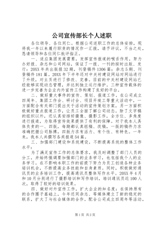 2024年公司宣传部长个人述职