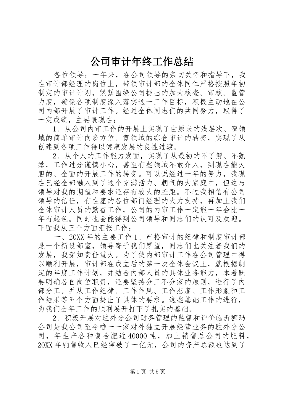 2024年公司审计年终工作总结_第1页