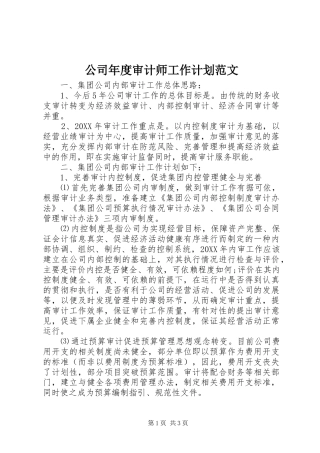2024年公司年度审计师工作计划范文