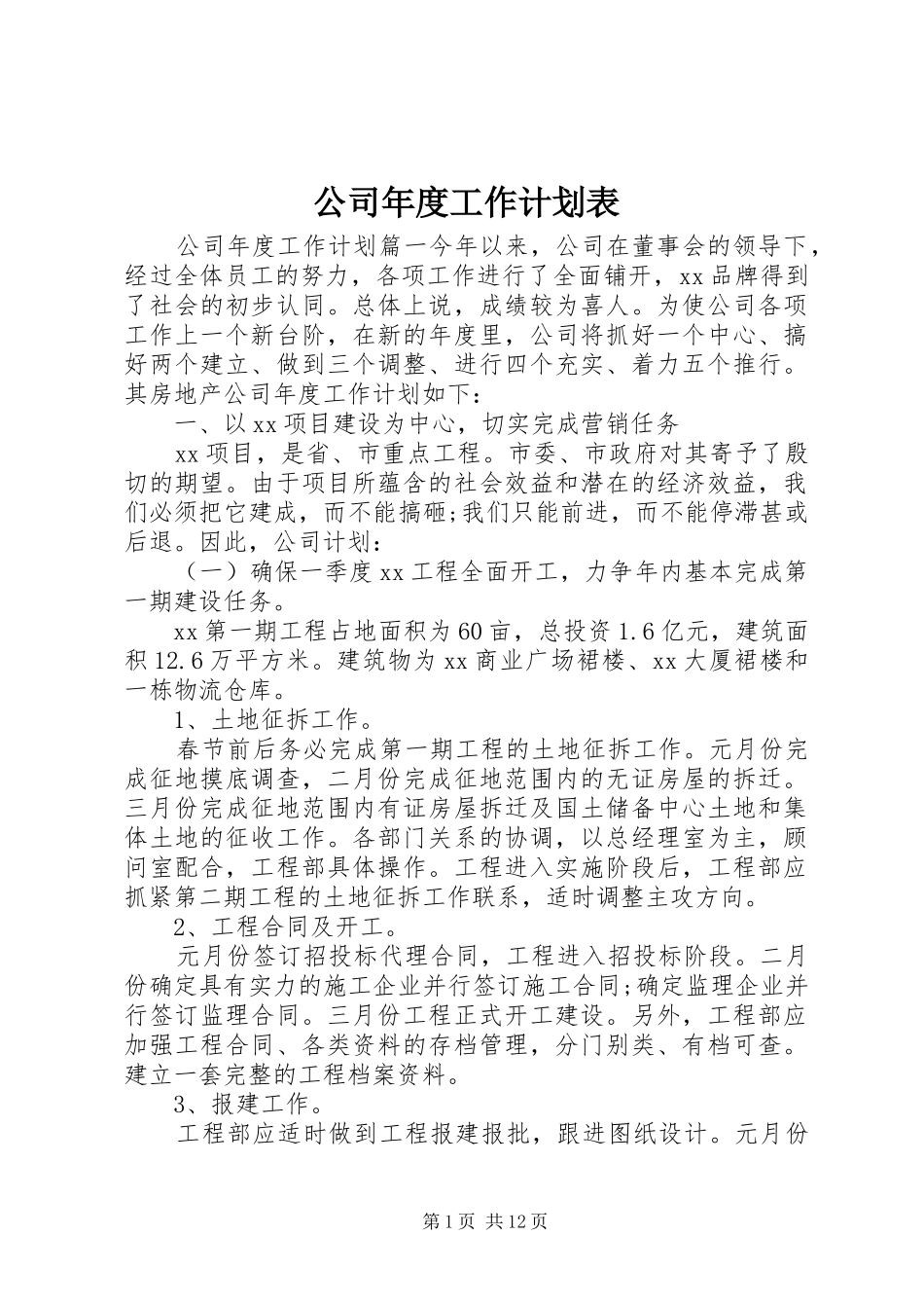 2024年公司年度工作计划表_第1页