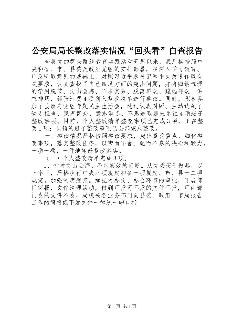2024年公安局局长整改落实情况回头看自查报告_第1页