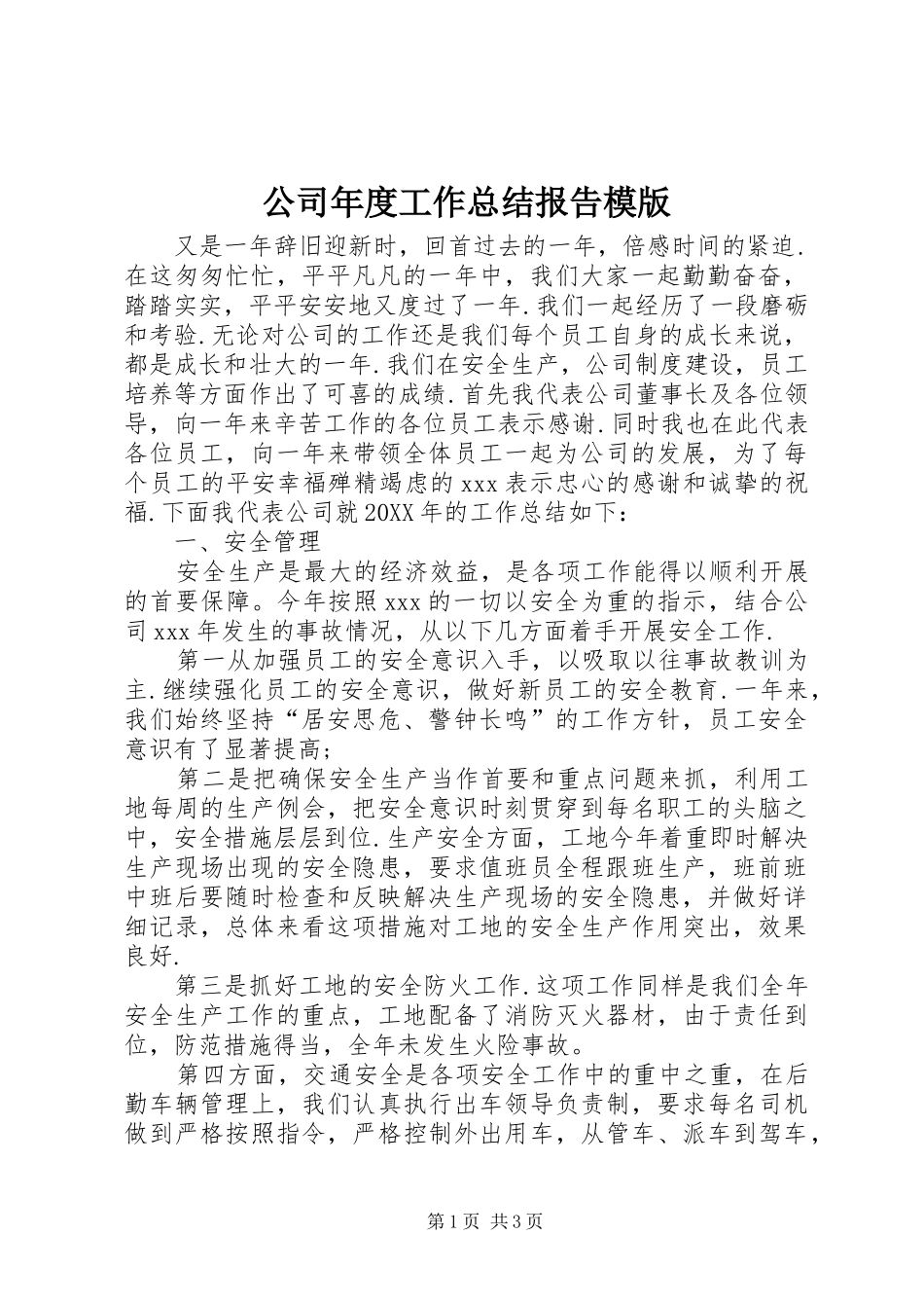 2024年公司年度工作总结报告模版_第1页