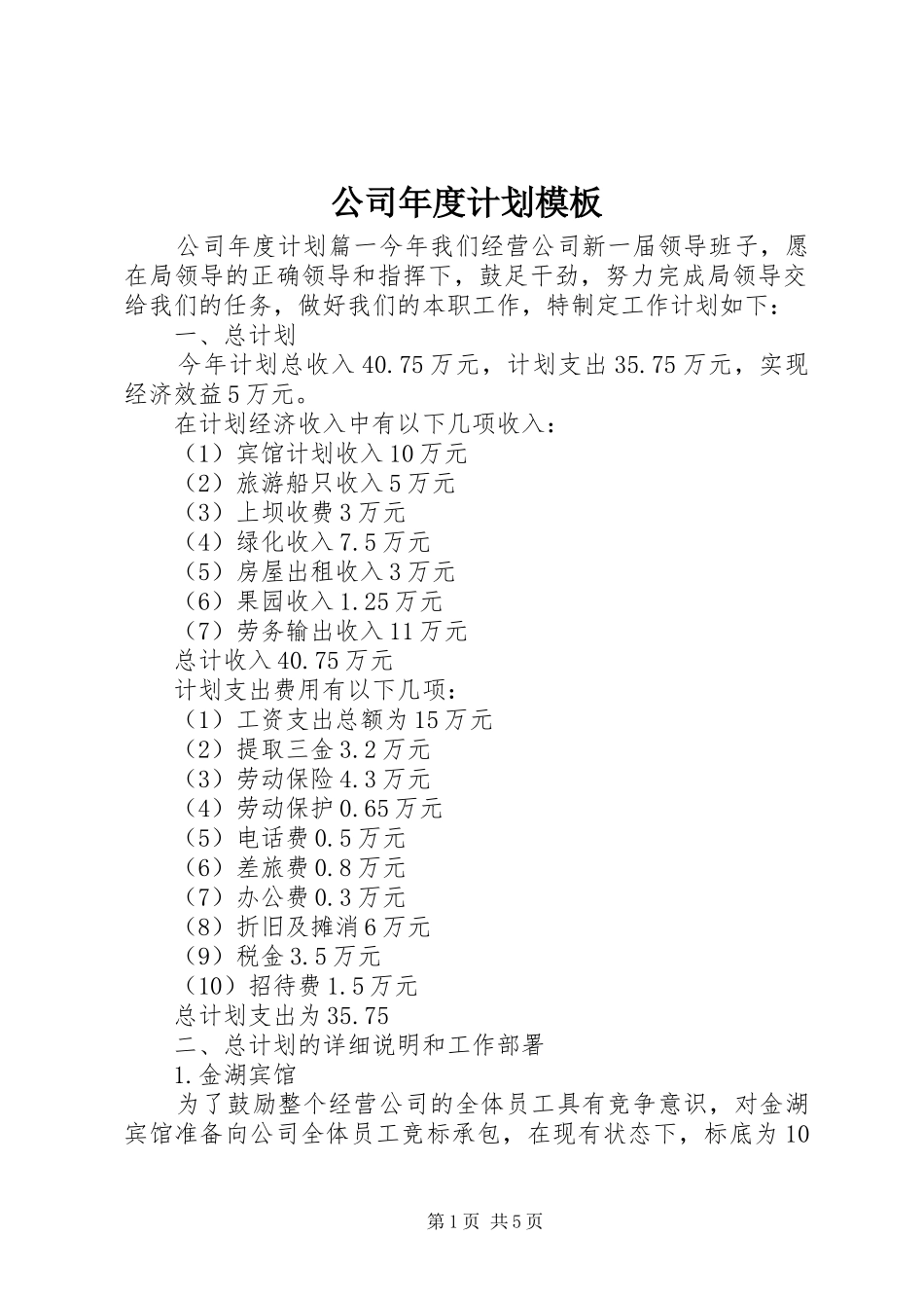 2024年公司年度计划模板_第1页