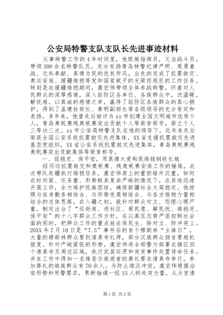2024年公安局特警支队支队长先进事迹材料