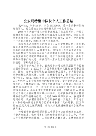 2024年公安局特警中队长个人工作总结