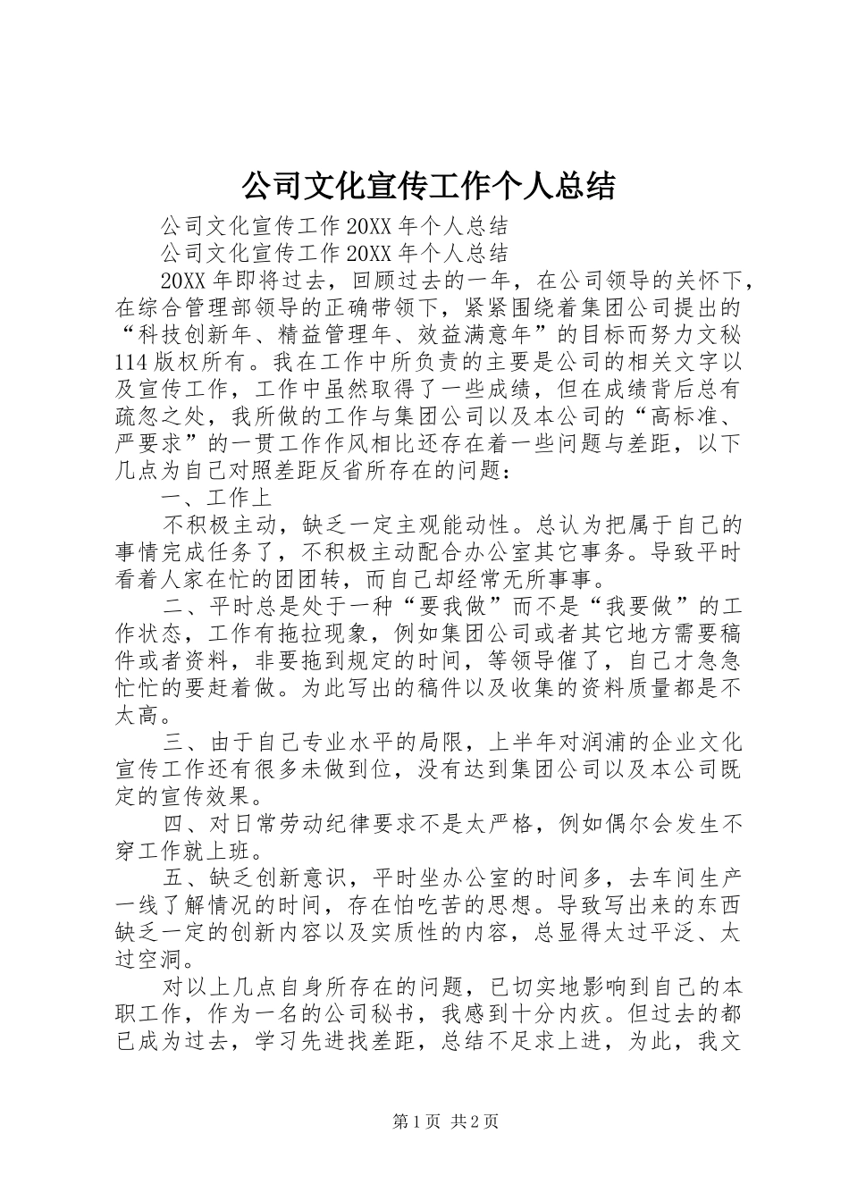 2024年公司文化宣传工作个人总结_第1页