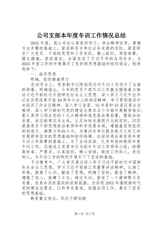 2024年公司支部本年度冬训工作情况总结