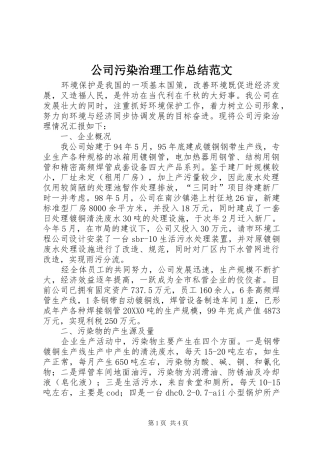 2024年公司污染治理工作总结范文