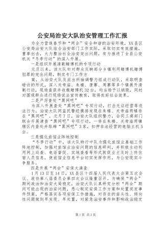 2024年公安局治安大队治安管理工作汇报