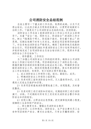 2024年公司消防安全总结范例