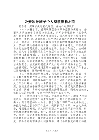 2024年公安领导班子个人整改剖析材料