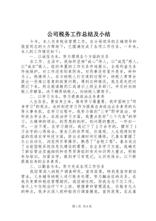 2024年公司税务工作总结及小结
