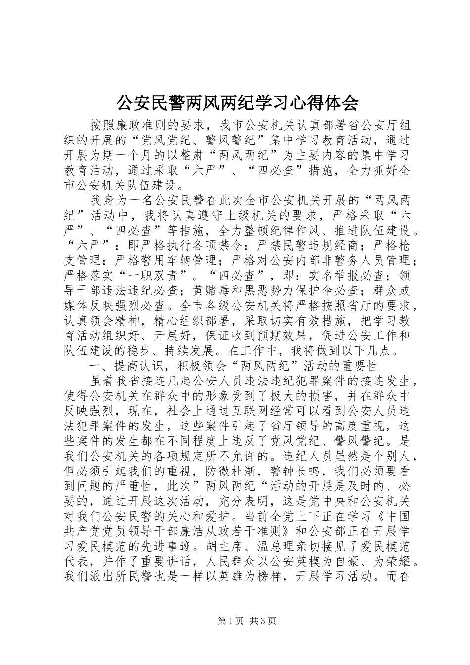 2024年公安民警两风两纪学习心得体会_第1页