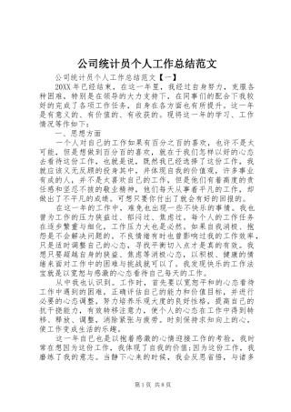 2024年公司统计员个人工作总结范文