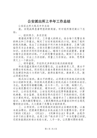 2024年公安派出所上半年工作总结