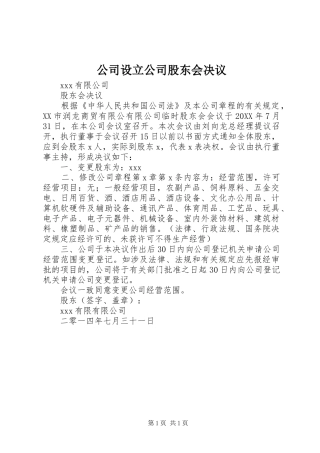 2024年公司设立公司股东会决议