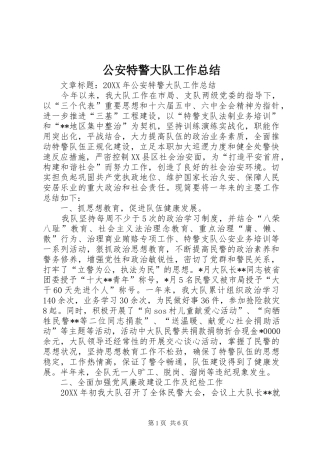 2024年公安特警大队工作总结