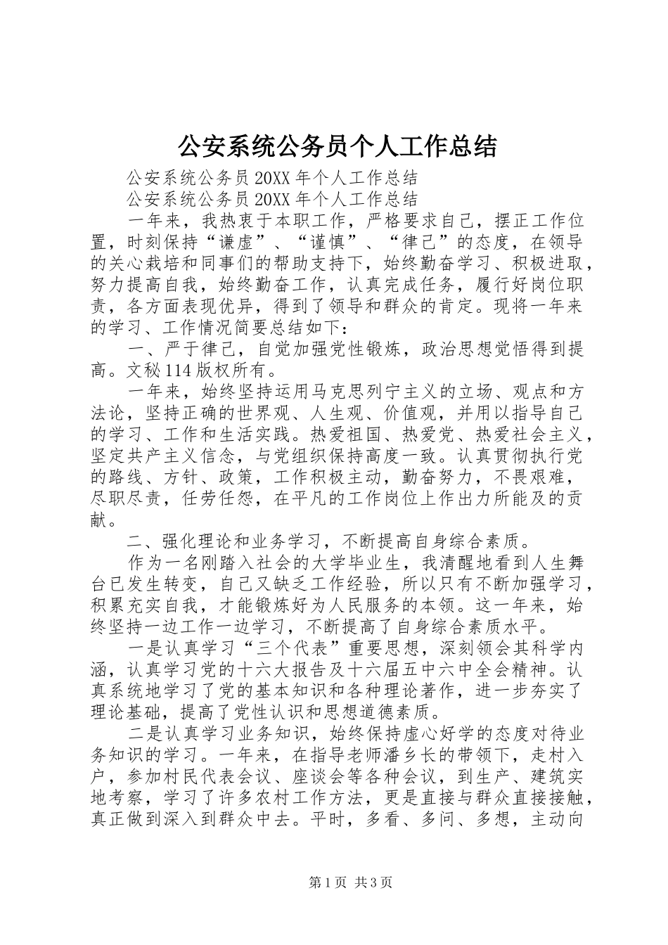 2024年公安系统公务员个人工作总结_第1页
