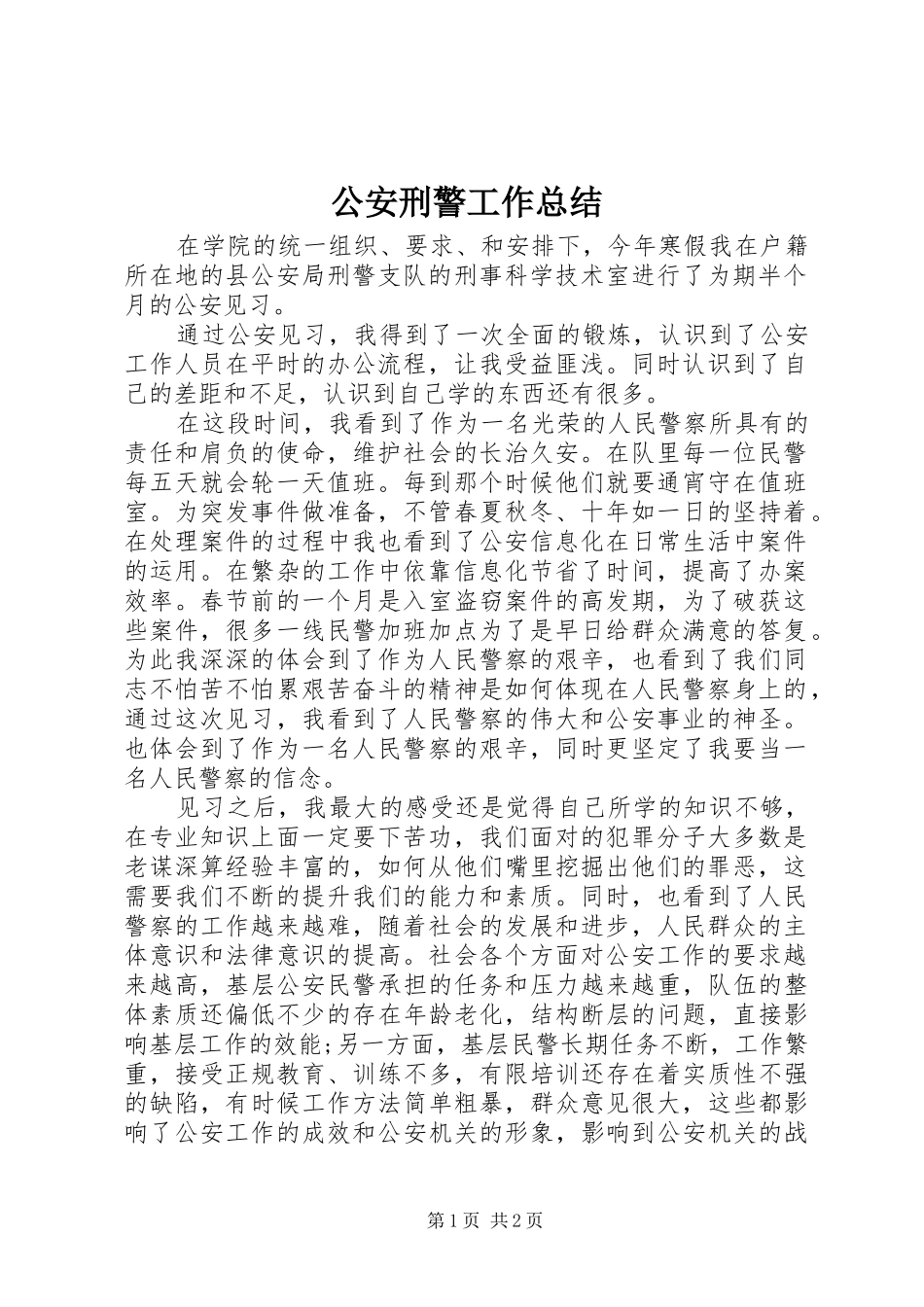 2024年公安刑警工作总结_第1页