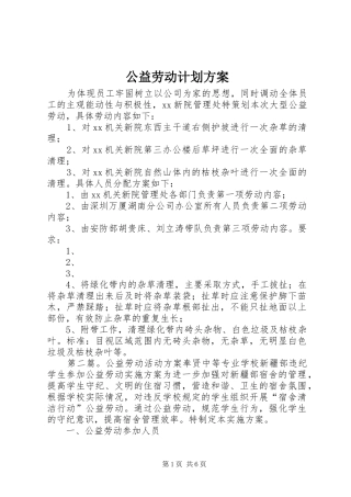 2024年公益劳动计划方案