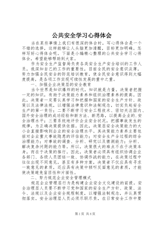 2024年公共安全学习心得体会