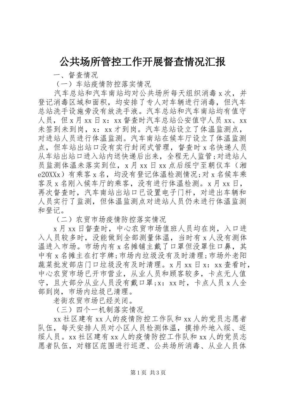 2024年公共场所管控工作开展督查情况汇报_第1页