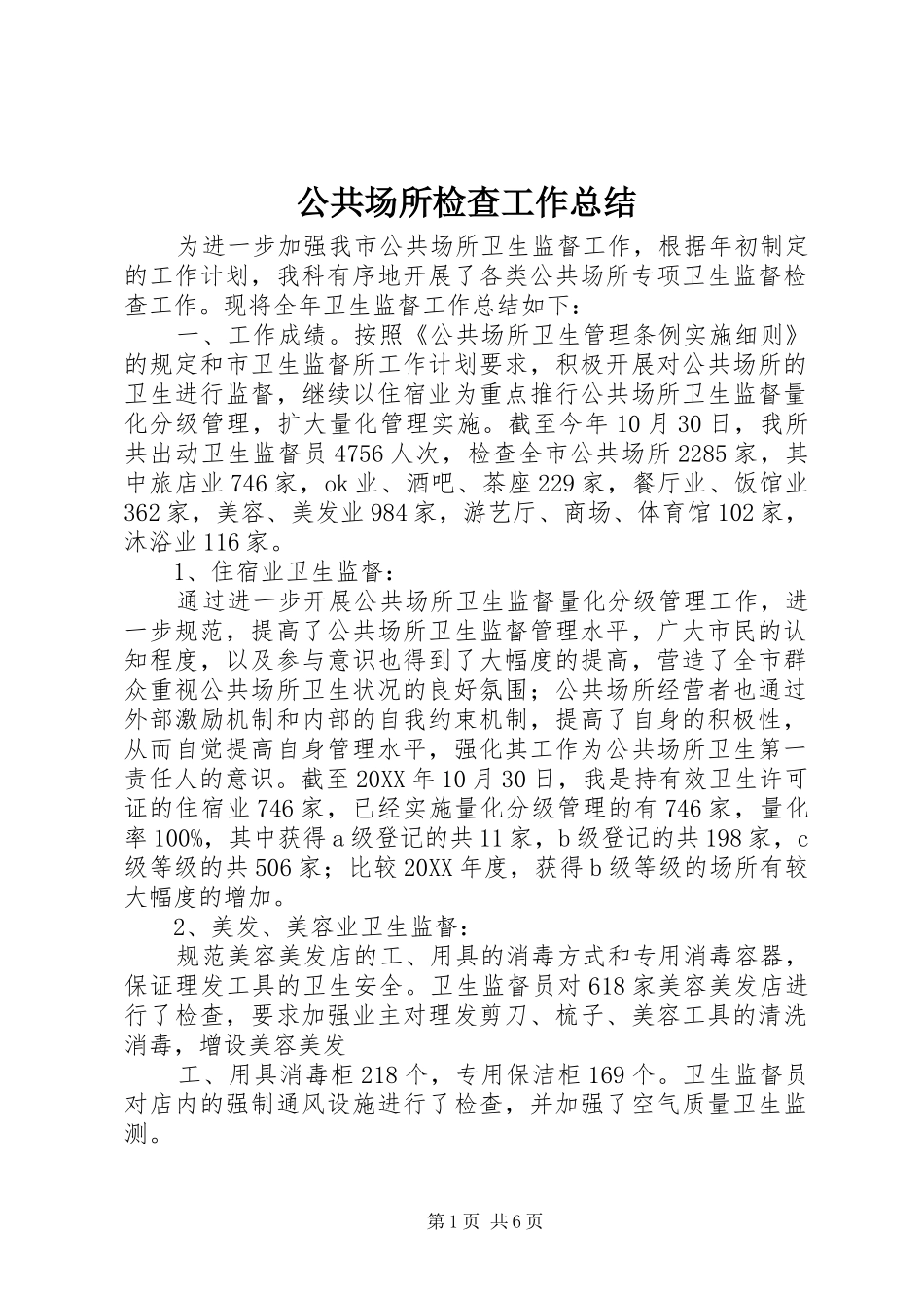 2024年公共场所检查工作总结_第1页