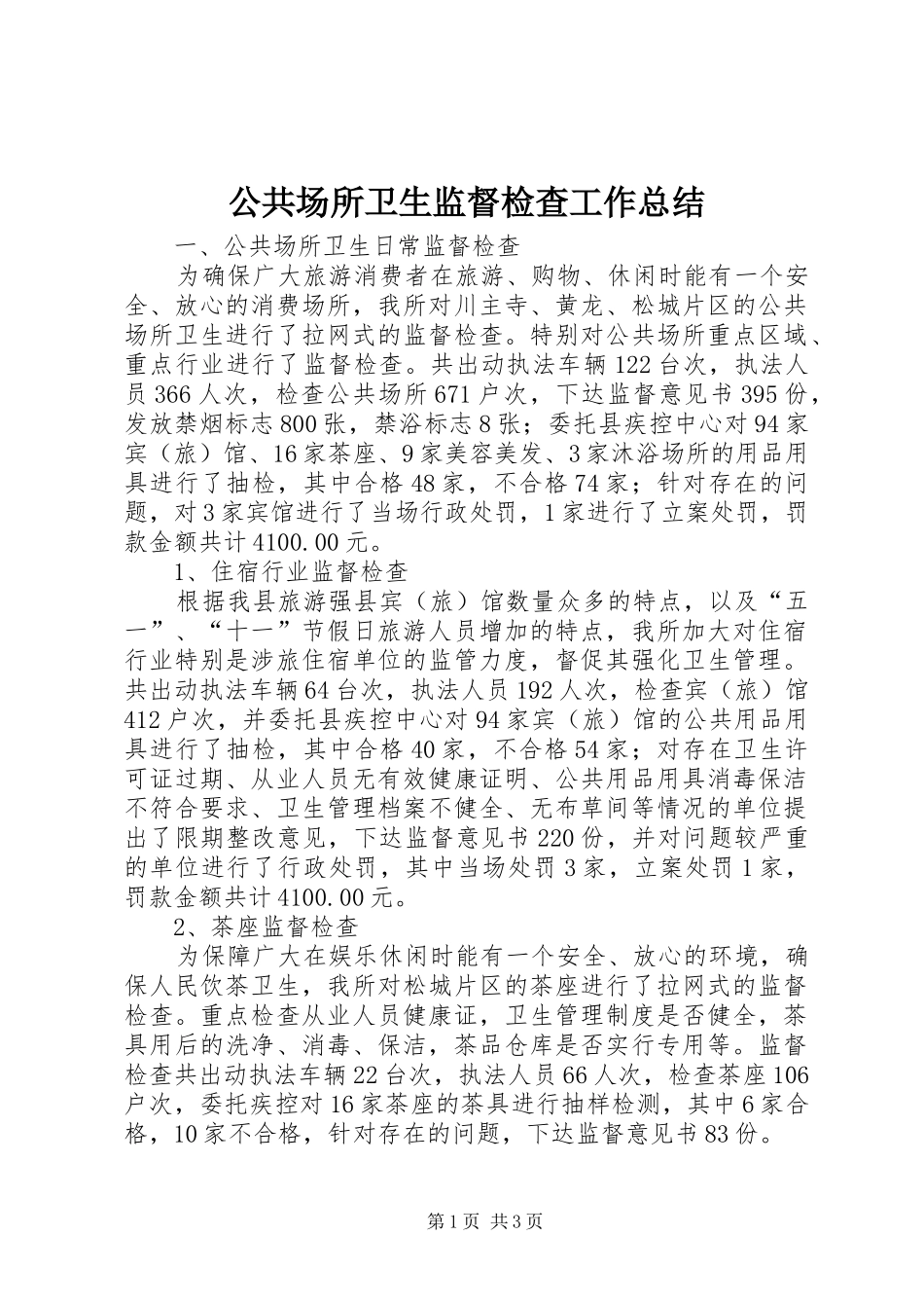 2024年公共场所卫生监督检查工作总结_第1页