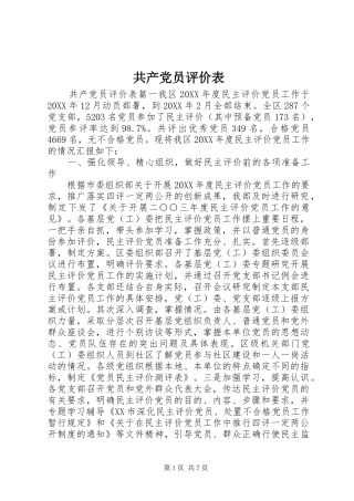 2024年共产党员评价表