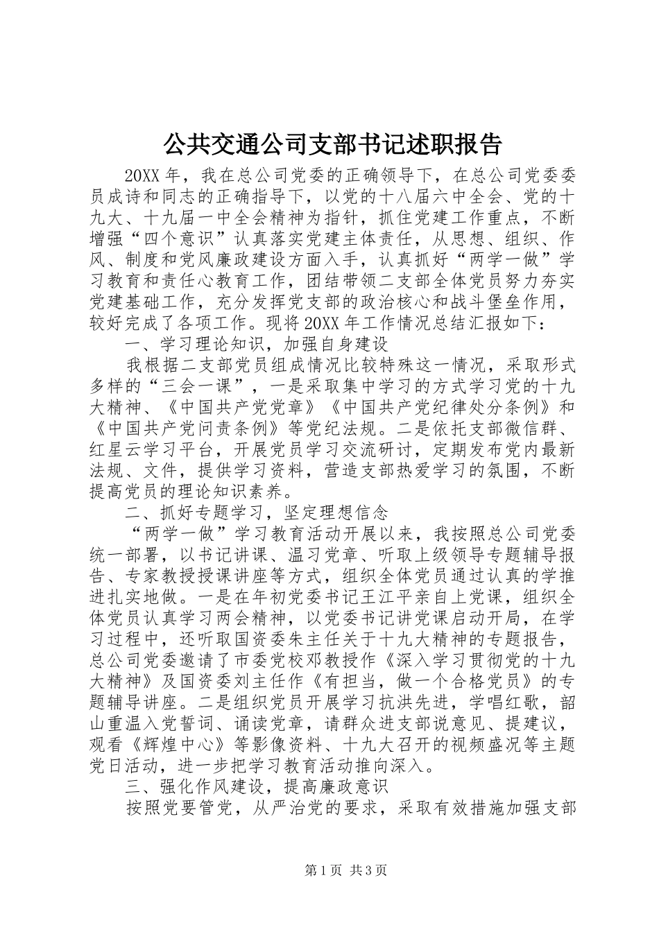2024年公共交通公司支部书记述职报告_第1页