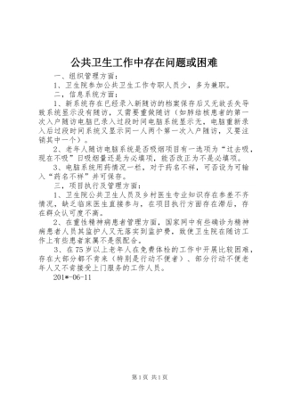 2024年公共卫生工作中存在问题或困难