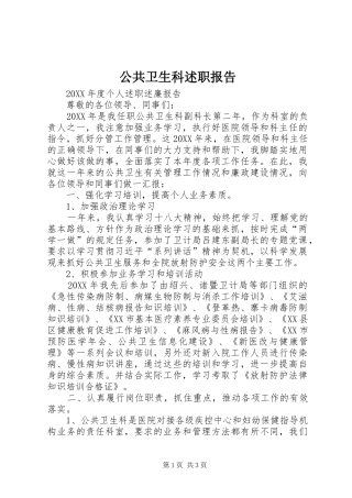 2024年公共卫生科述职报告