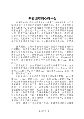 2024年共青团培训心得体会