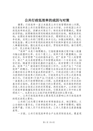 2024年公共行政低效率的成因与对策