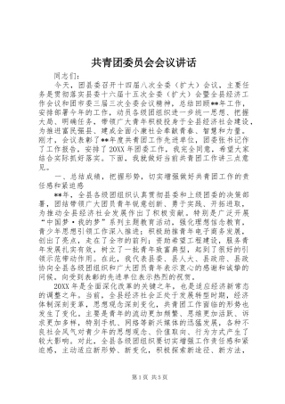 2024年共青团委员会会议致辞