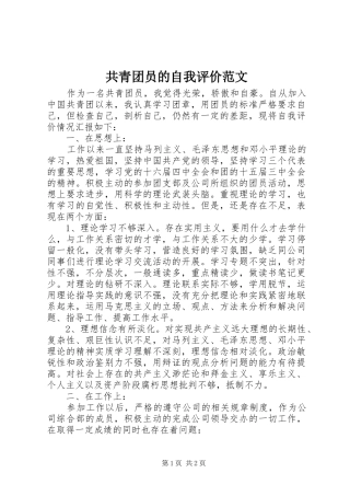2024年共青团员的自我评价范文