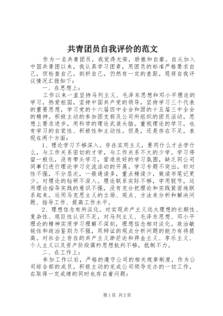 2024年共青团员自我评价的范文
