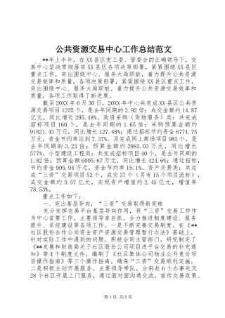 2024年公共资源交易中心工作总结范文