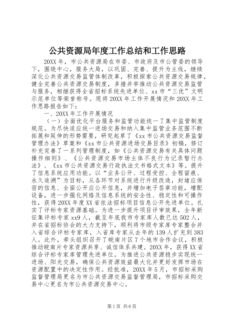 2024年公共资源局年度工作总结和工作思路_第1页