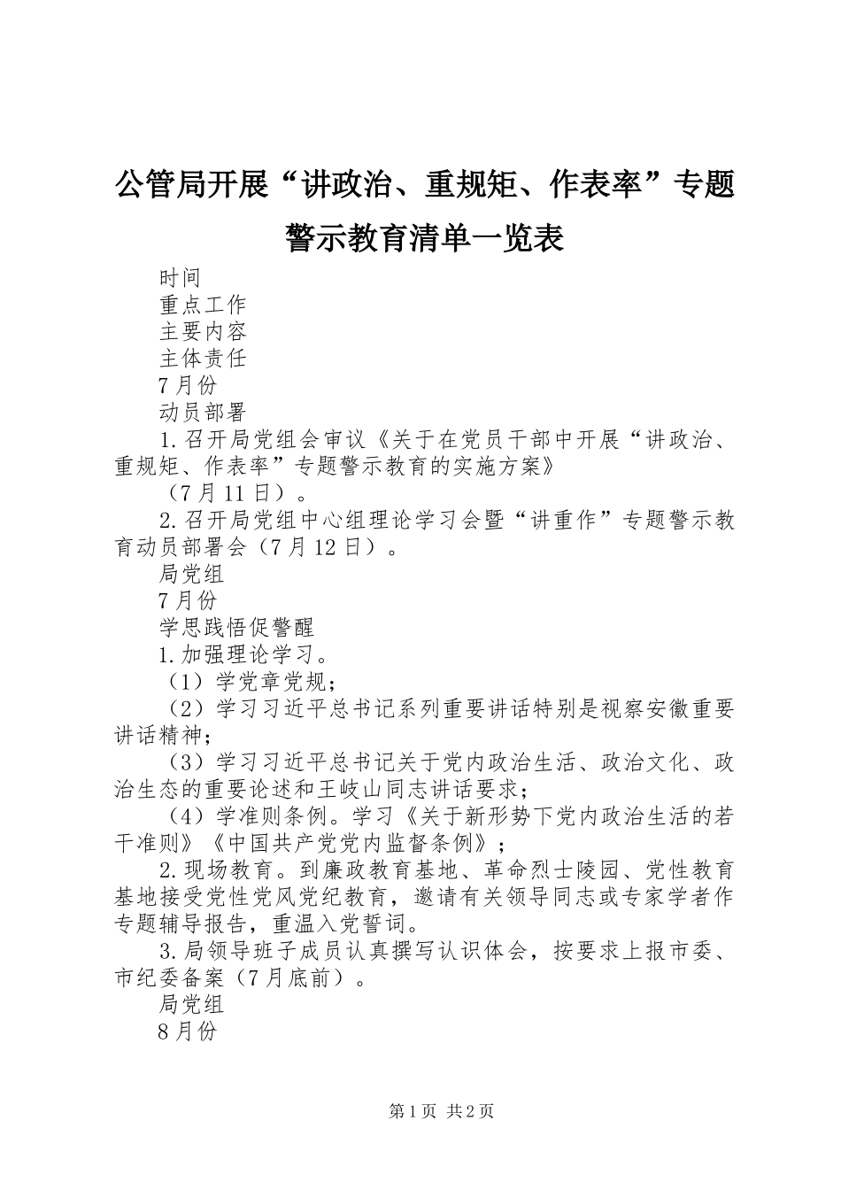 2024年公管局开展讲政治重规矩作表率专题警示教育清单一览表_第1页