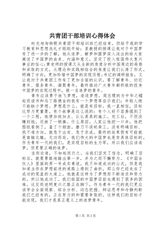 2024年共青团干部培训心得体会