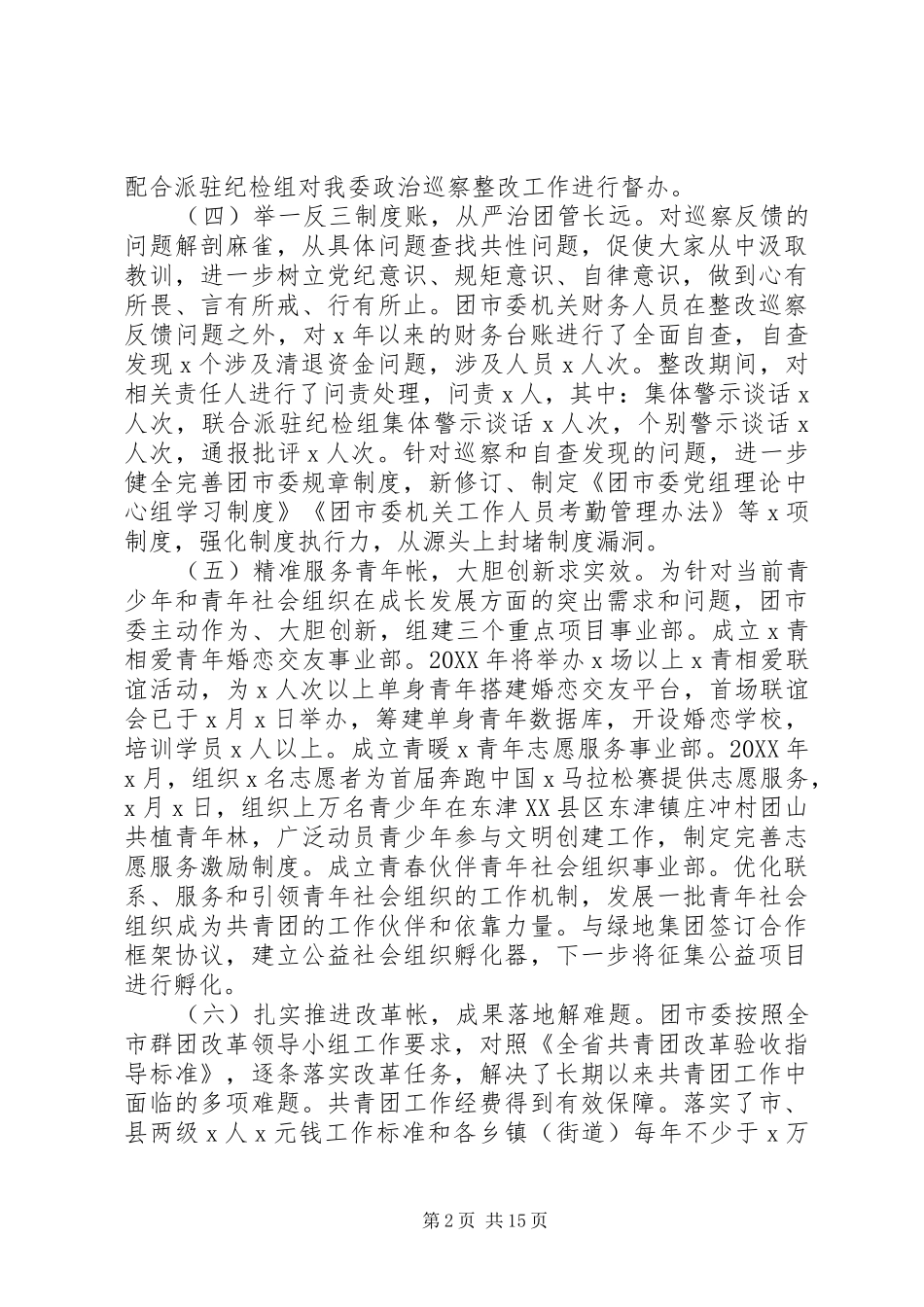 2024年共青团市委关于市委巡察组反馈问题整改情况的报告_第2页