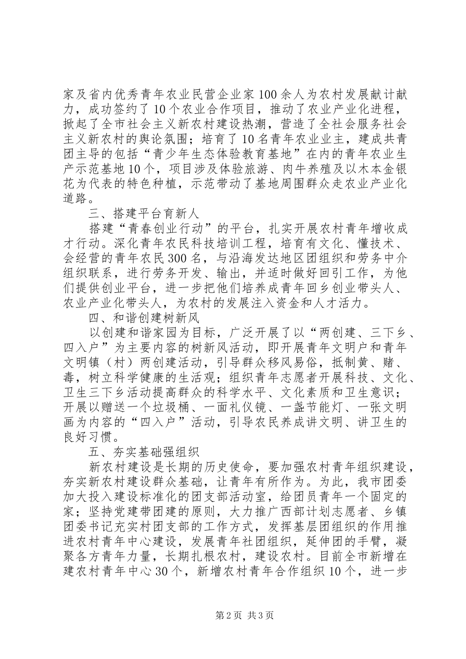 2024年共青团市委新农村建设工作小结_第2页